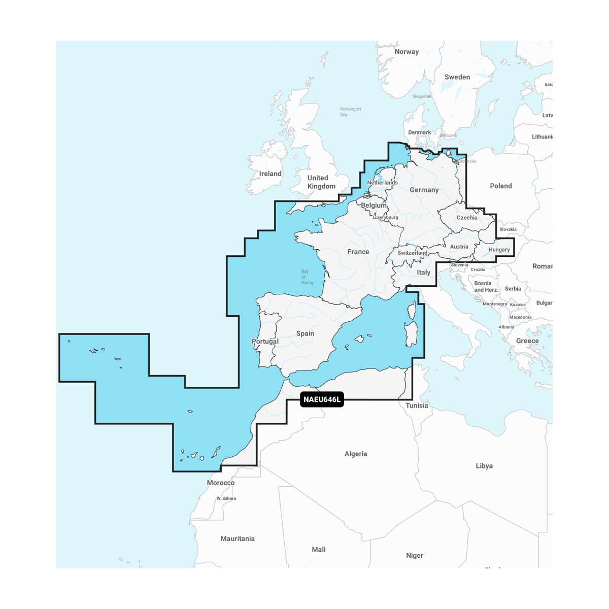 Europa, Centrinė & Vakarai - Batimetrija NAEU646L Navionics®+