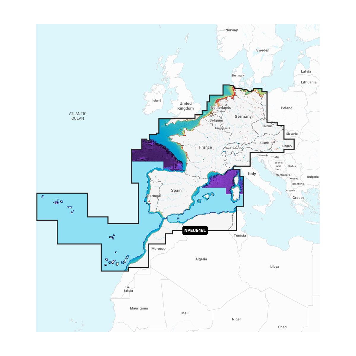 Europa, Centrinė & Vakarai - Batimetrija NPEU646L Navionics Platinum+